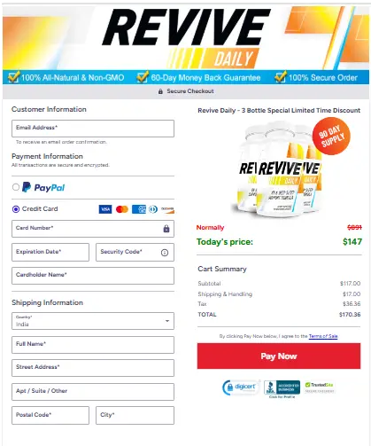 Revive Daily order page